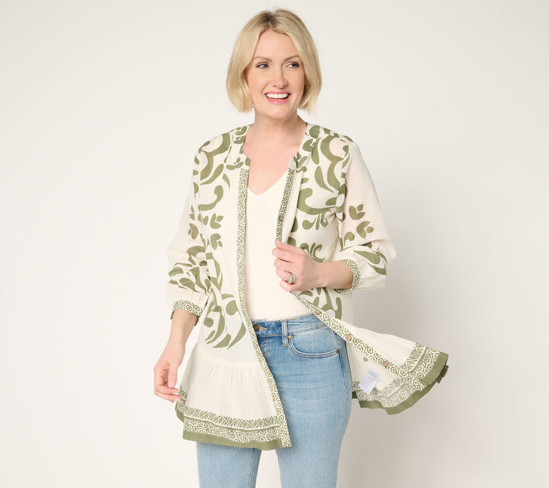 Susan Graver PURE Regular Printed Cotton Duster with Flounced Hem — View 12