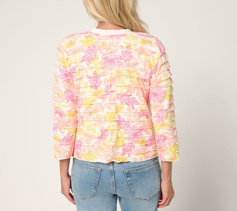 Susan Graver Printed Tiered Ruffle Knit 3/4-Sleeve Shrug — View 4