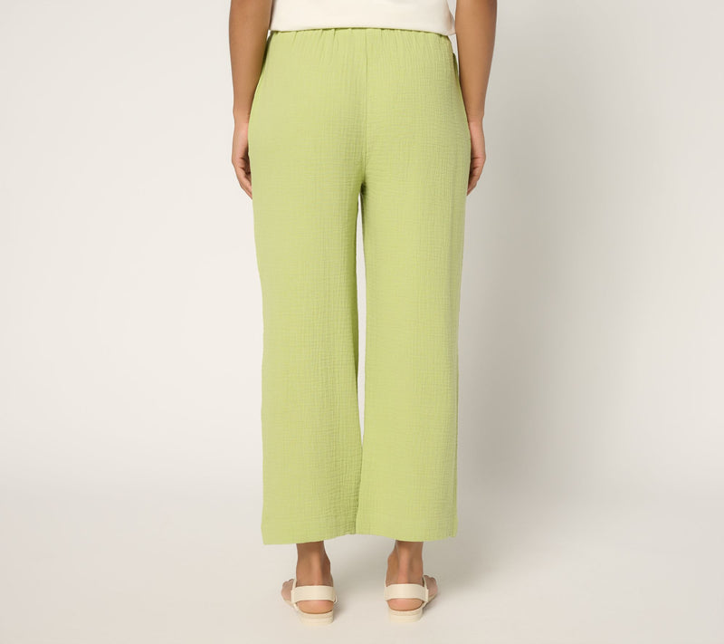 Susan Graver PURE Petite Getaway Gauze Embroidered Wide Leg Pants — View 10