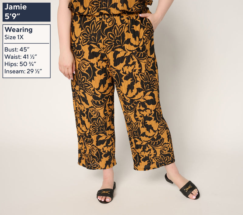 Susan Graver Regular Printed Pleated Knit Wide-Leg Crop Pants — View 2