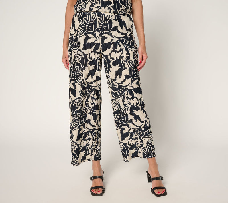 Susan Graver Regular Printed Pleated Knit Wide-Leg Crop Pants — View 11