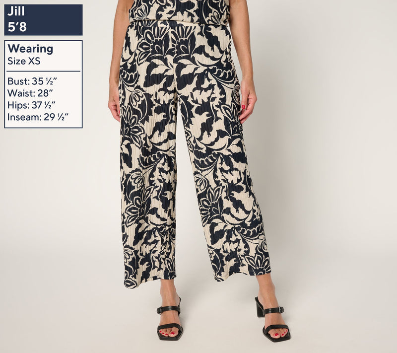 Susan Graver Petite Printed Pleated Knit Wide-Leg Crop Pants — View 9