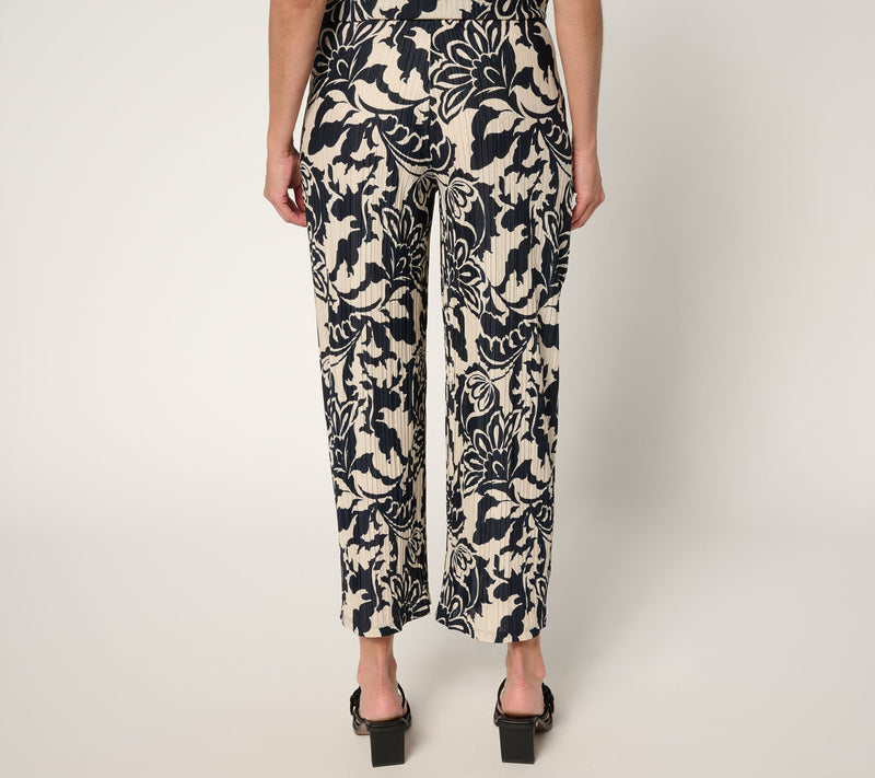 Susan Graver Petite Printed Pleated Knit Wide-Leg Crop Pants — View 10