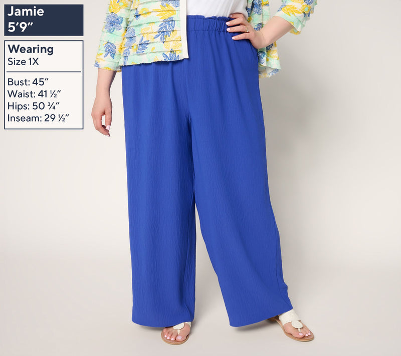 Susan Graver Regular Crinkled Woven Pull-On Palazzo Pant — View 2