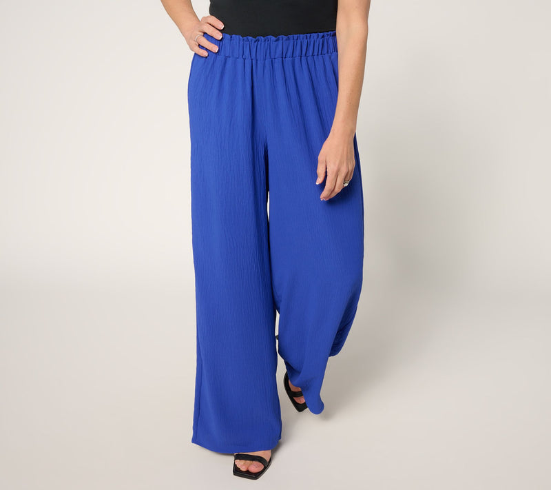 Susan Graver Regular Crinkled Woven Pull-On Palazzo Pant — Main view