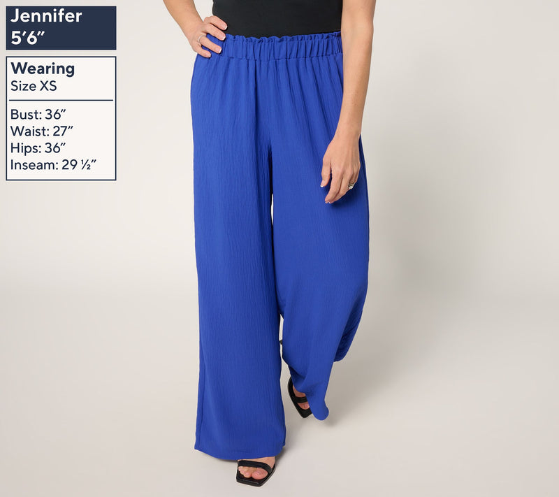 Susan Graver Petite Crinkled Woven Pull-On Palazzo Pant — View 9