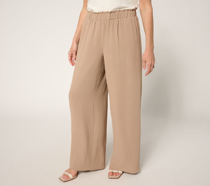 Susan Graver Petite Crinkled Woven Pull-On Palazzo Pant — View 3