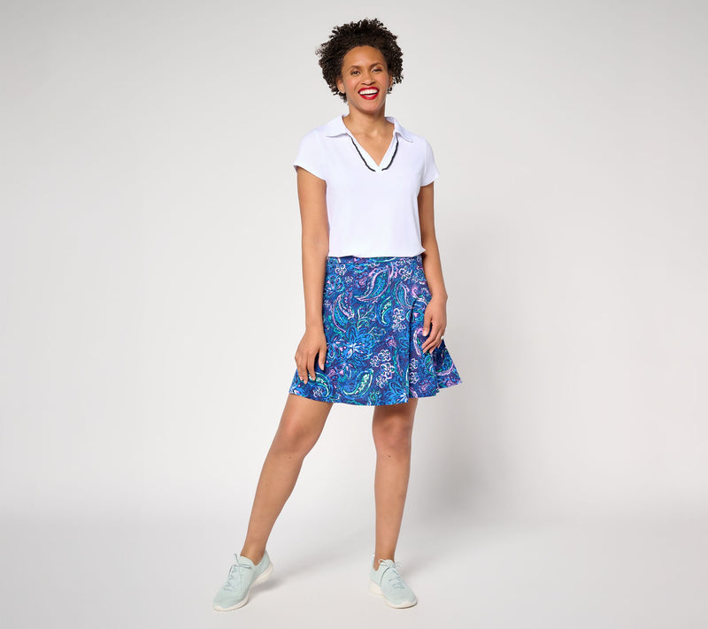 Susan Graver Petite Printed Liquid Knit 8-Gore Skort — View 5