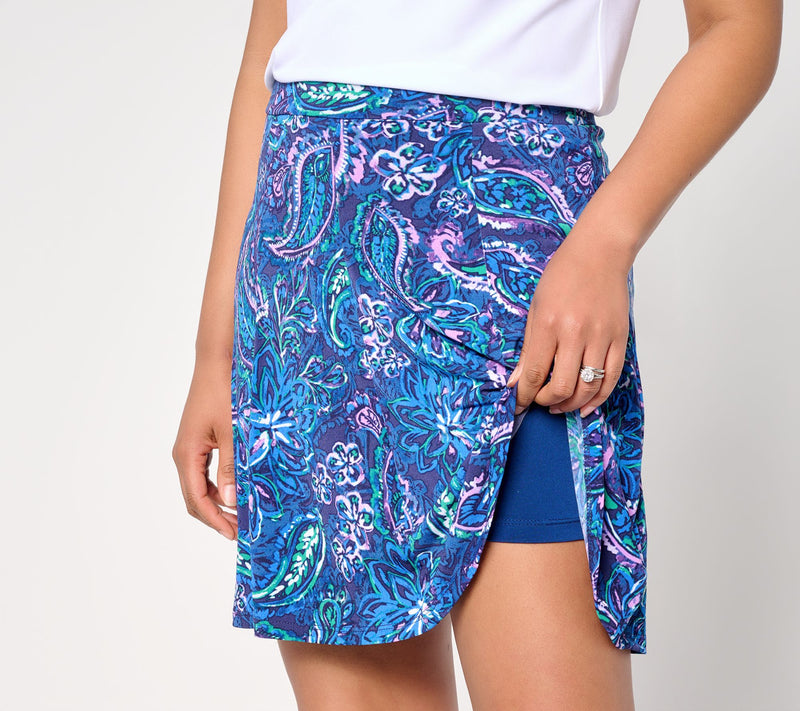 Susan Graver Petite Printed Liquid Knit 8-Gore Skort — View 6