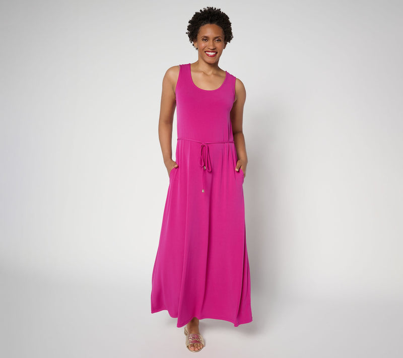 Susan Graver Regular Liquid Knit Belted Scoop Neck Maxi Dress — View 14