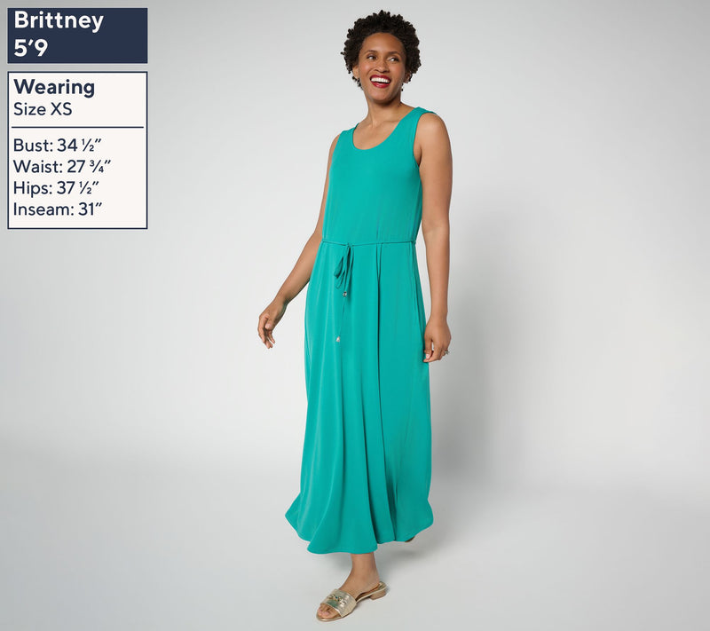 Susan Graver Petite Liquid Knit Belted Scoop Neck Maxi Dress — View 11