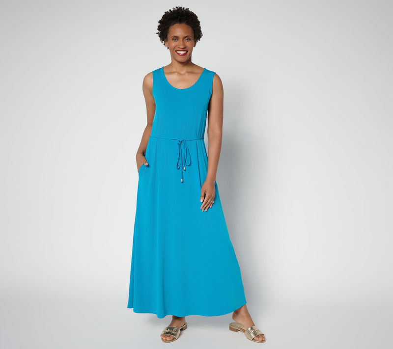 Susan Graver Petite Liquid Knit Belted Scoop Neck Maxi Dress — View 5