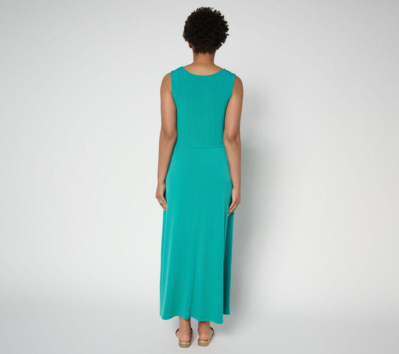Susan Graver Petite Liquid Knit Belted Scoop Neck Maxi Dress — View 12