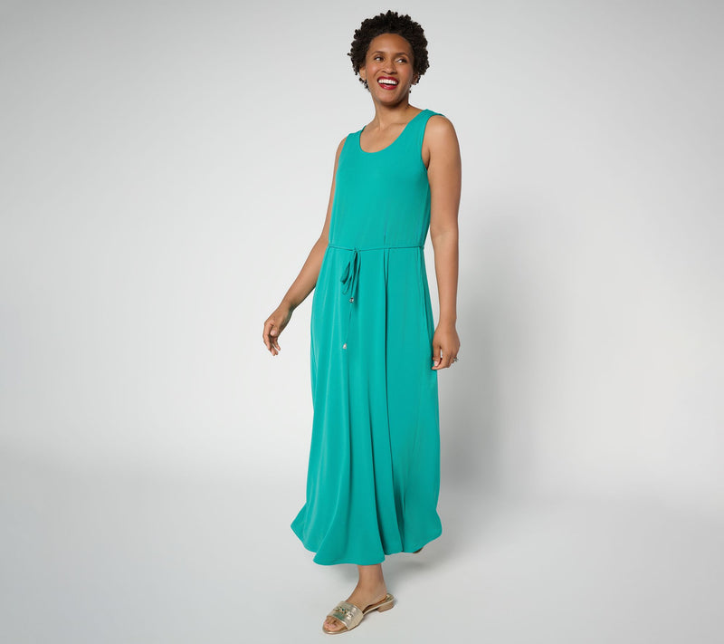Susan Graver Petite Liquid Knit Belted Scoop Neck Maxi Dress — View 9