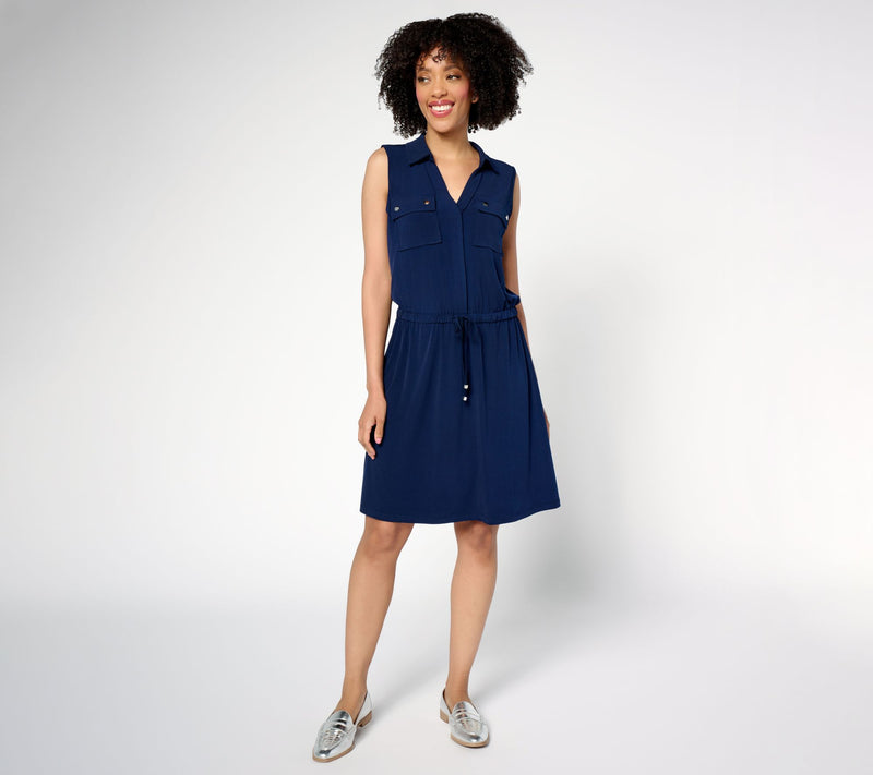 Susan Graver Every Day Regular Liquid Knit Drawstring Waist Dress — View 12