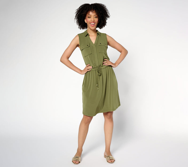 Susan Graver Every Day Tall Liquid Knit Drawstring Waist Dress — Main view
