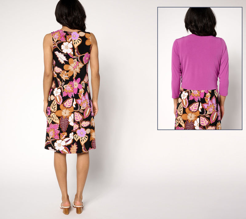 Susan Graver Passport Petite Liquid Knit Dress & Cardigan Set — View 4