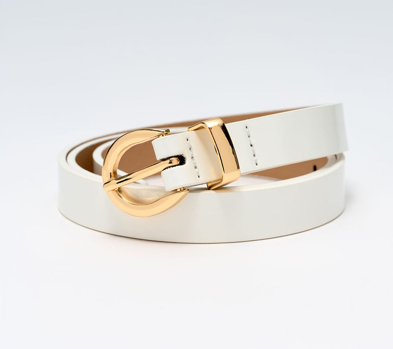 Susan Graver Faux Patent Leather Belt with Round Metal Buckle — Main view