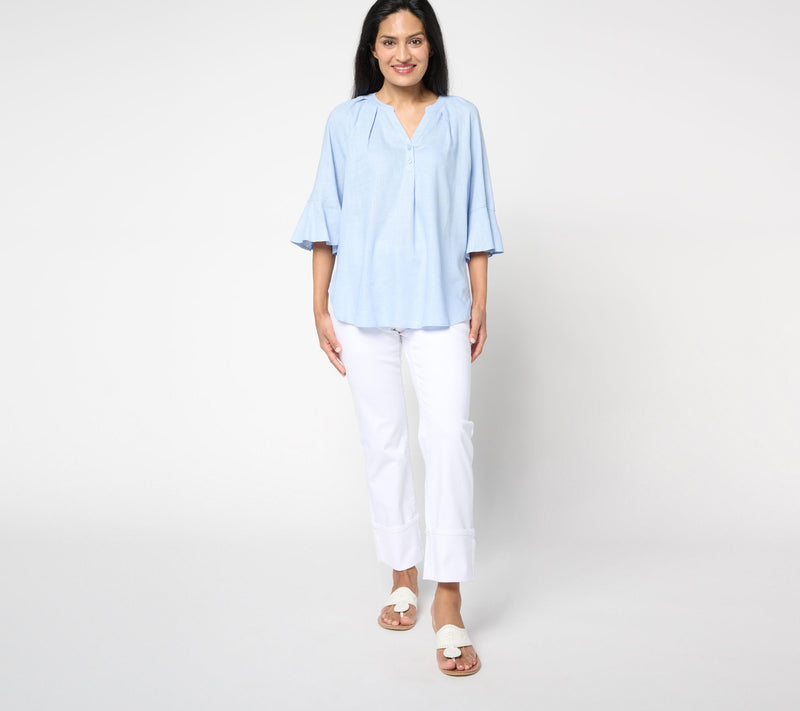Martha Stewart Signature Bell Sleeve Curved Hem Top — View 10