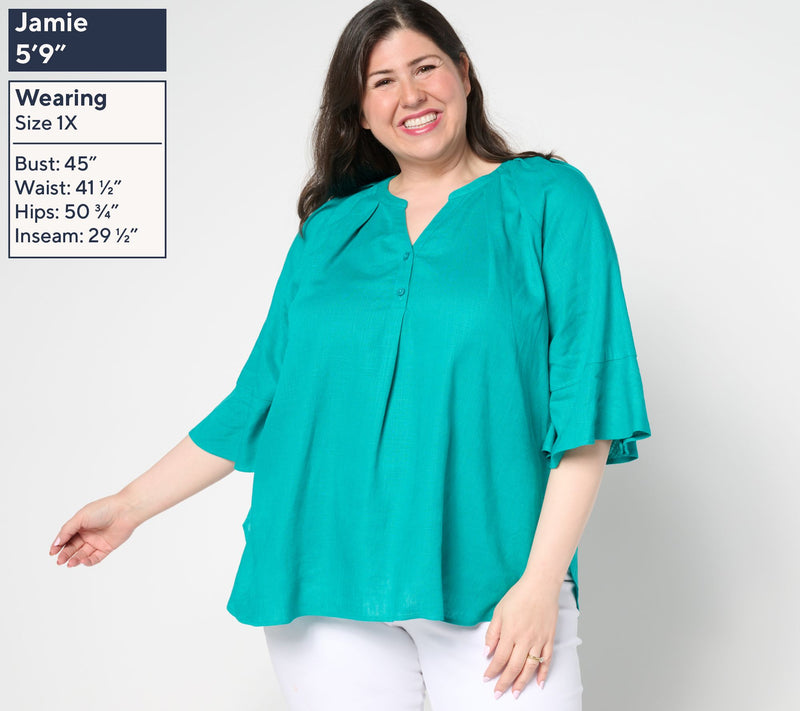 Martha Stewart Signature Bell Sleeve Curved Hem Top — View 8
