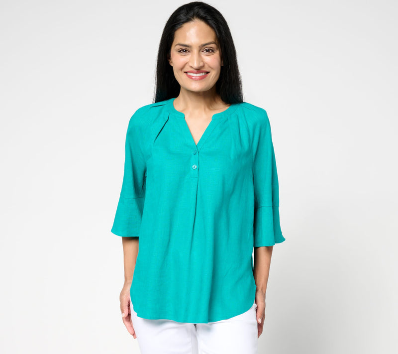 Martha Stewart Signature Bell Sleeve Curved Hem Top — View 5