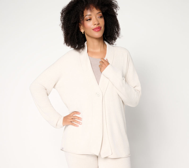Barefoot Dreams CozyChic Ultra Lite Button Front Rib Collar Cardigan — View 3