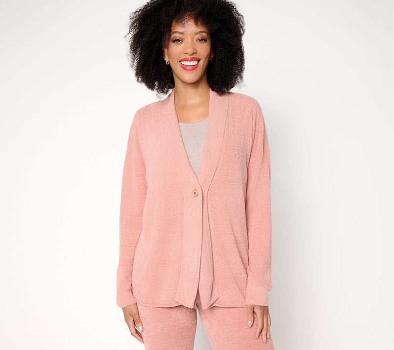 Barefoot Dreams CozyChic Ultra Lite Button Front Rib Collar Cardigan — View 9