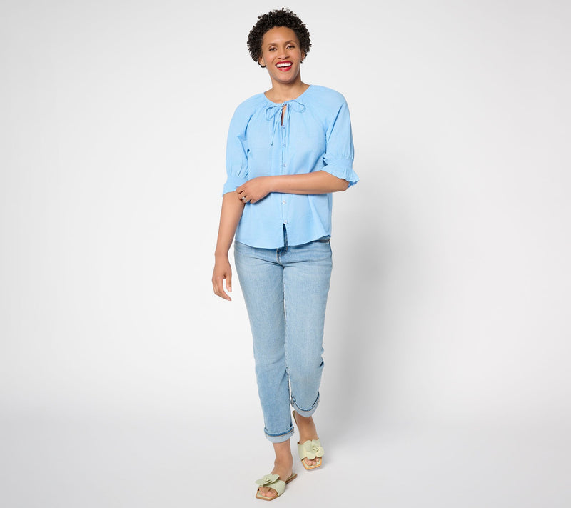 Me by Jennie Garth 100% Cotton Wharf Tie Neck Shirt — View 5