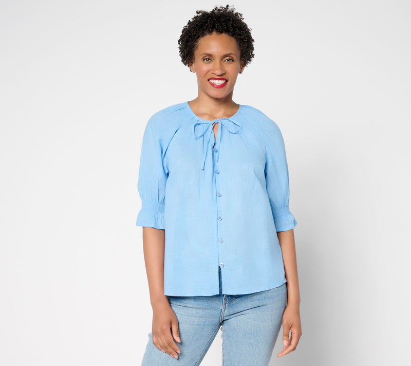 Me by Jennie Garth 100% Cotton Wharf Tie Neck Shirt — View 13