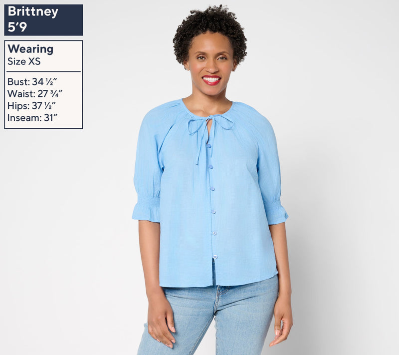 Me by Jennie Garth 100% Cotton Wharf Tie Neck Shirt — View 3