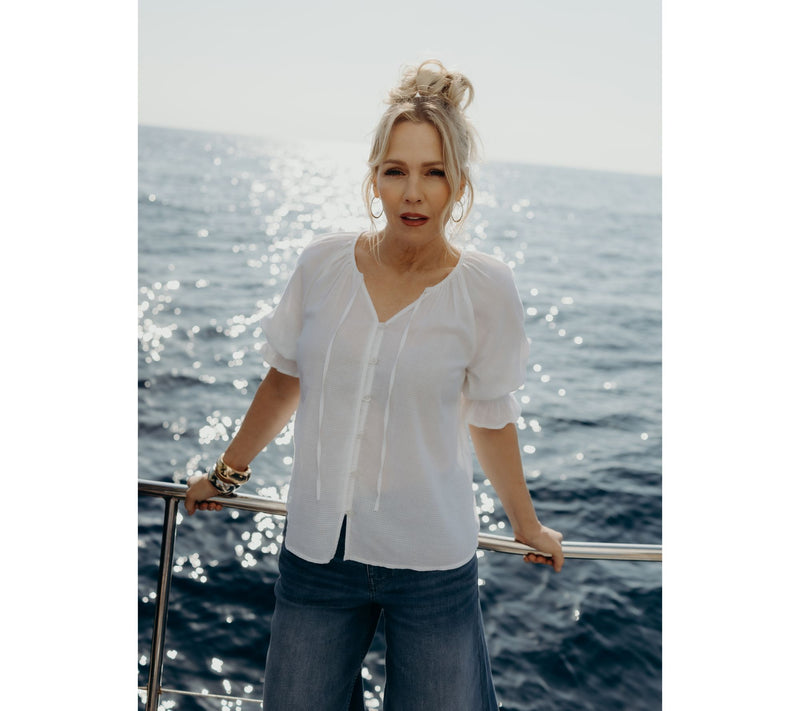 Me by Jennie Garth 100% Cotton Wharf Tie Neck Shirt — View 8
