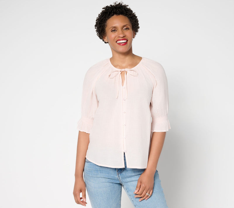 Me by Jennie Garth 100% Cotton Wharf Tie Neck Shirt — View 14