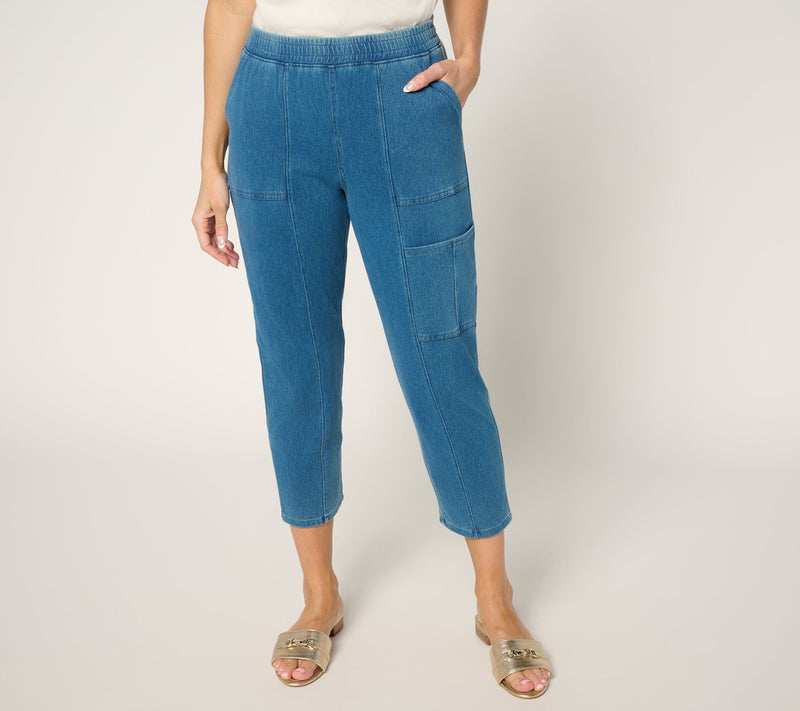 Denim & Co. Petite Comfy Knit Air Tapered Cargo Crop Pant — Main view
