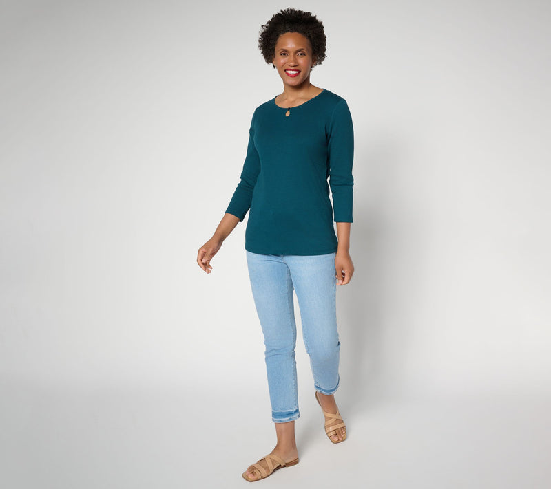 Denim & Co. Essentials Modal Rib 3/4 Sleeve Keyhole Top — View 5