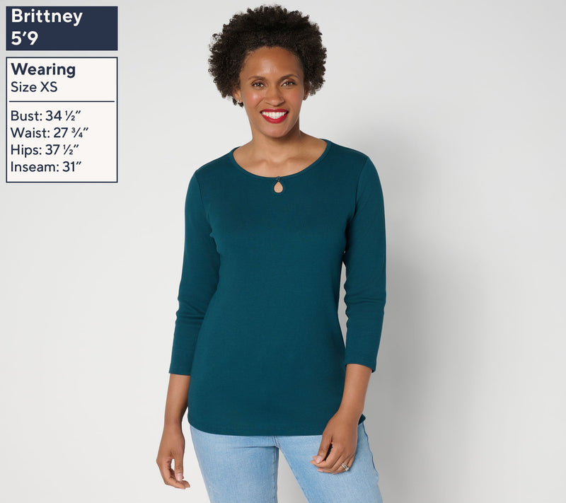 Denim & Co. Essentials Modal Rib 3/4 Sleeve Keyhole Top — View 3