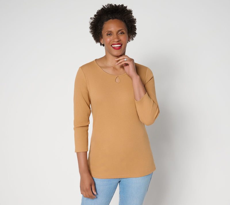 Denim & Co. Essentials Modal Rib 3/4 Sleeve Keyhole Top — View 11
