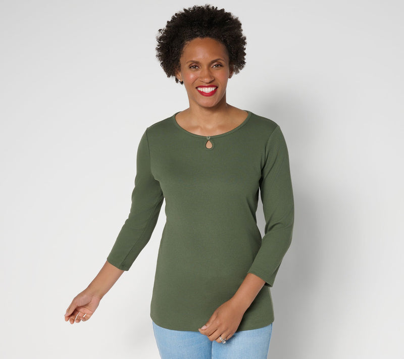 Denim & Co. Essentials Modal Rib 3/4 Sleeve Keyhole Top — View 12