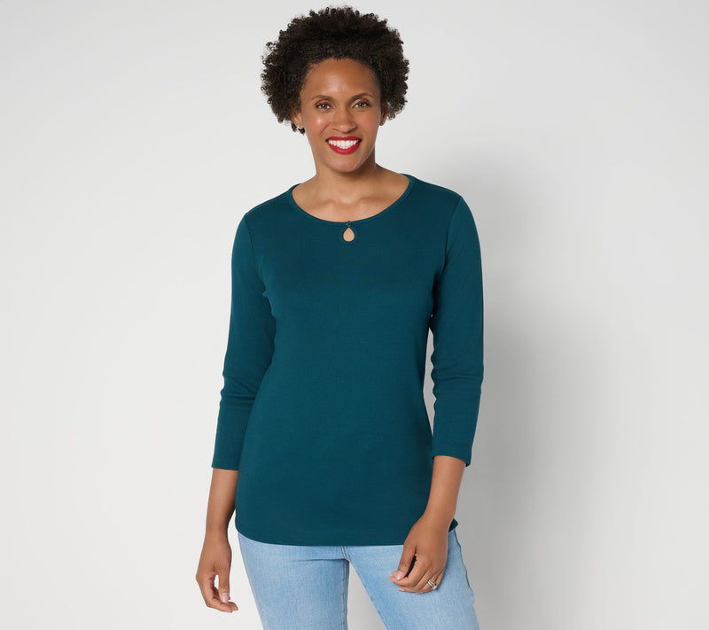 Denim & Co. Essentials Modal Rib 3/4 Sleeve Keyhole Top — View 13