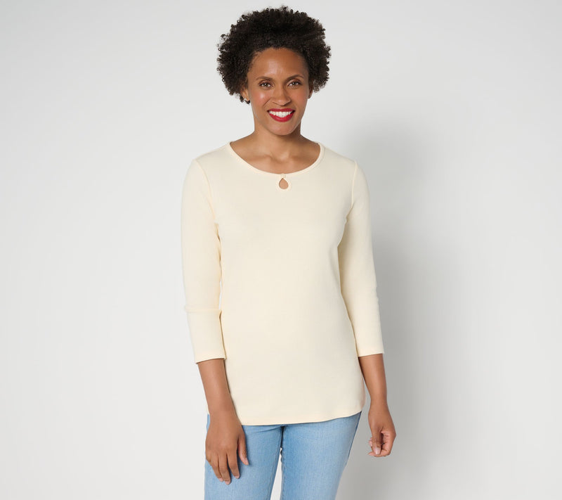 Denim & Co. Essentials Modal Rib 3/4 Sleeve Keyhole Top — View 14