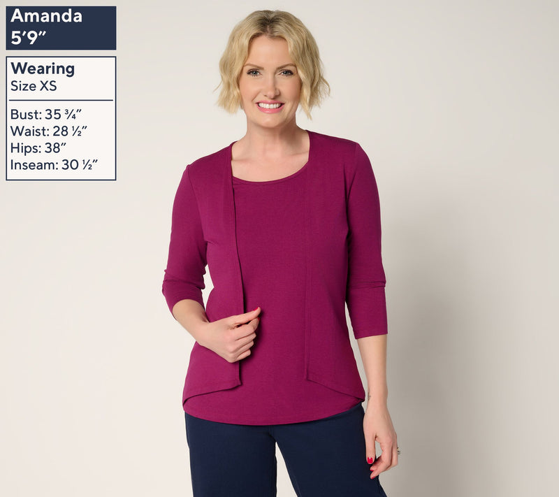 Denim & Co. Essentials So Soft Jersey Cardigan/Tank 2fer — View 3