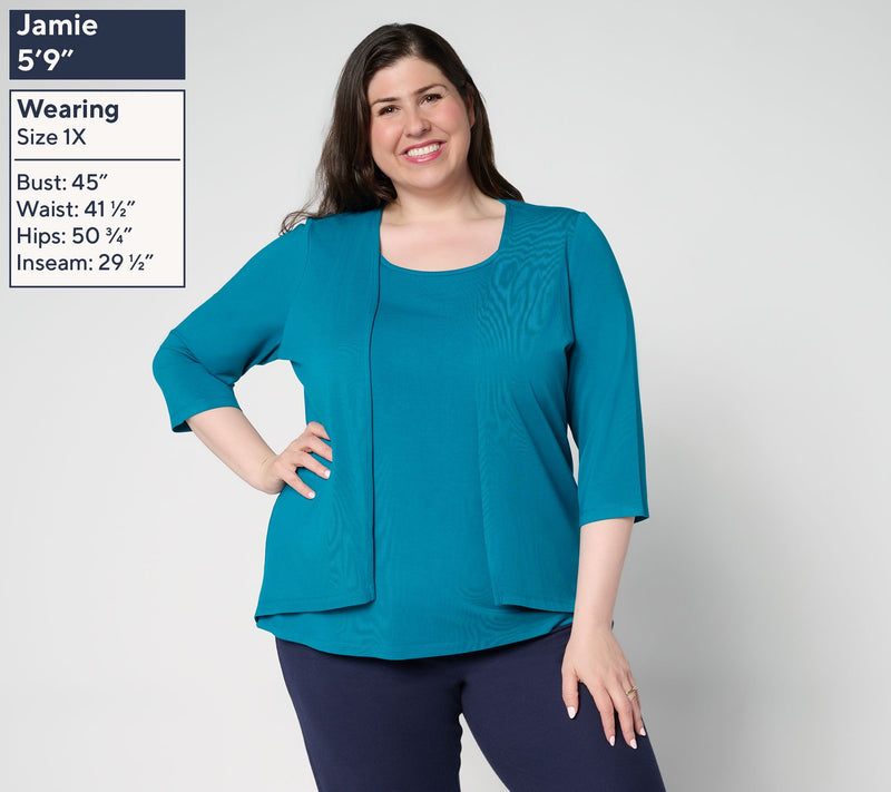 Denim & Co. Essentials So Soft Jersey Cardigan/Tank 2fer — View 2
