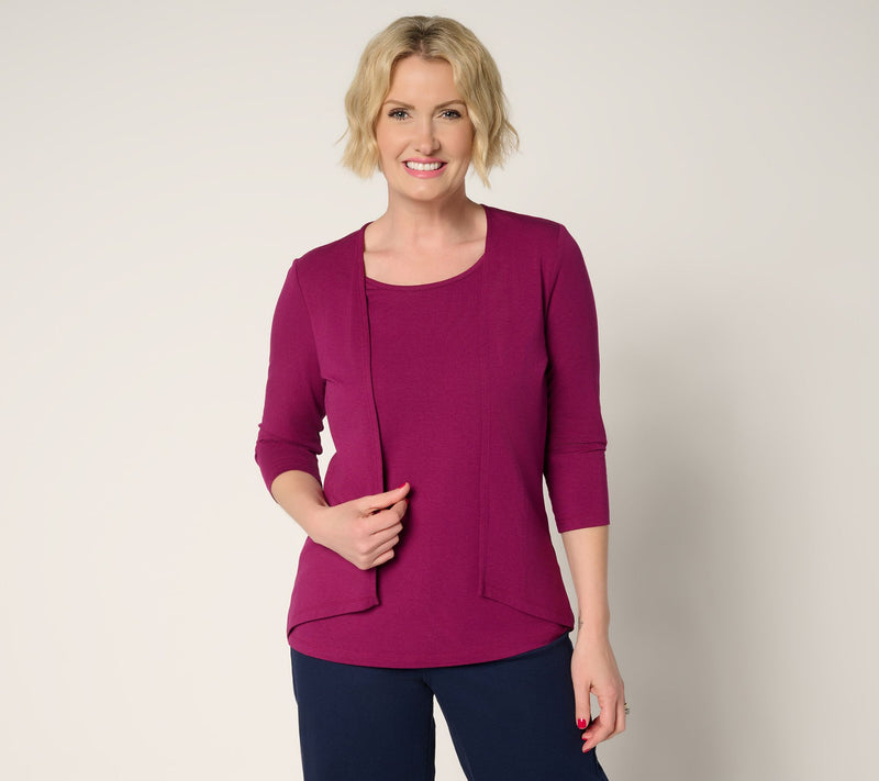 Denim & Co. Essentials So Soft Jersey Cardigan/Tank 2fer — Main view