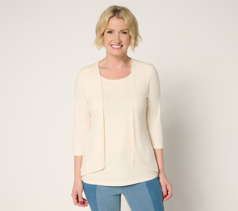 Denim & Co. Essentials So Soft Jersey Cardigan/Tank 2fer — View 14