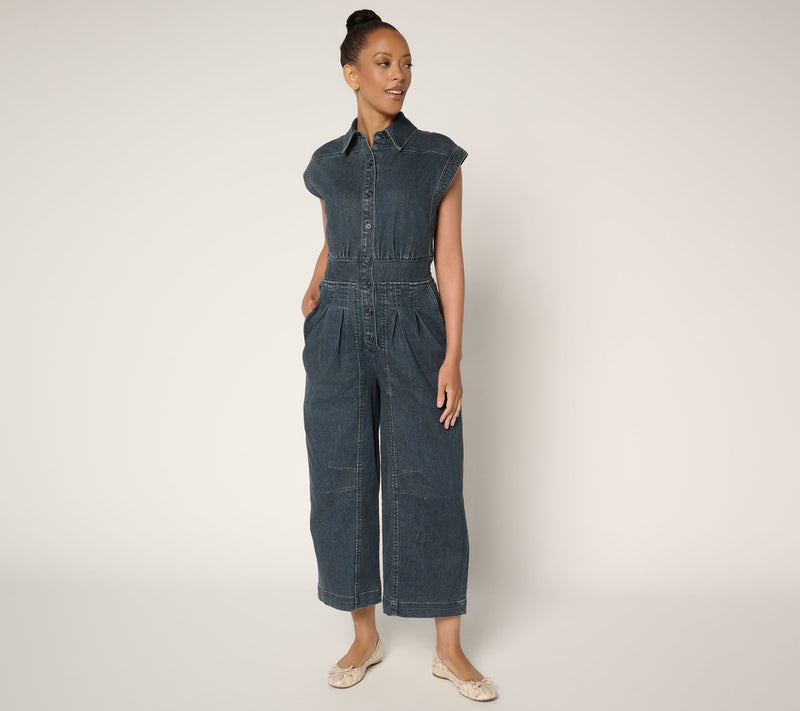 Me by Jennie Garth Regular Ankle Length Denim Jumpsuit — View 8