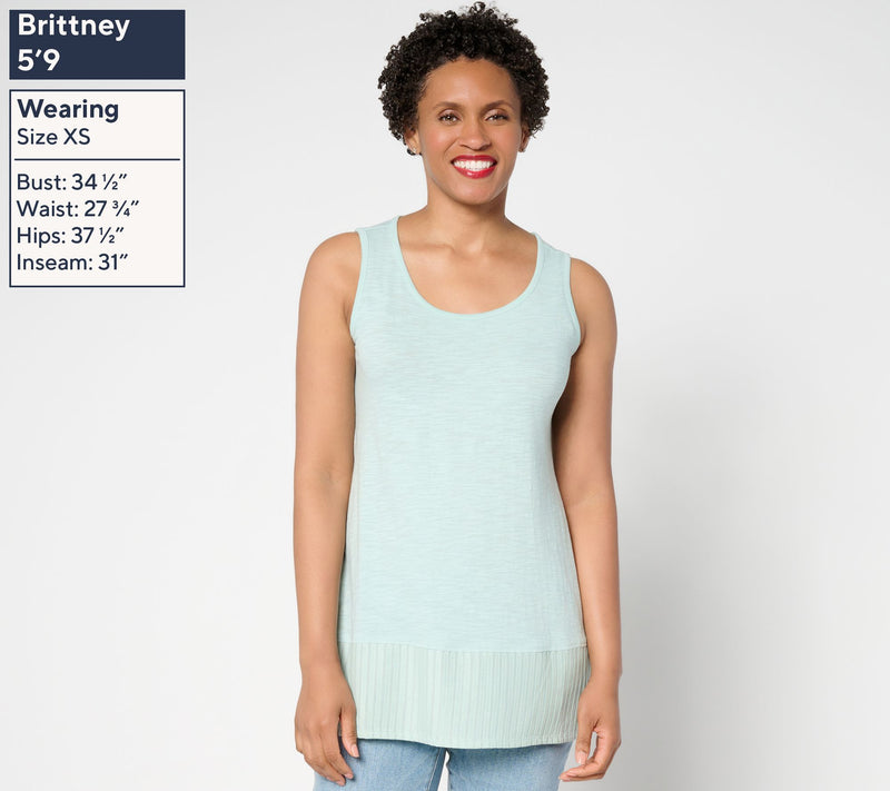 LOGO Layers by Lori Goldstein 100% Cotton Tank with Pleated Trim — View 3