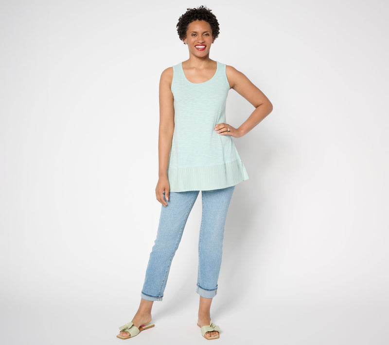 LOGO Layers by Lori Goldstein 100% Cotton Tank with Pleated Trim — View 5