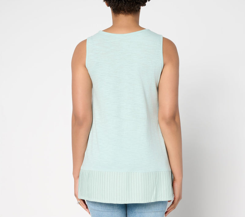 LOGO Layers by Lori Goldstein 100% Cotton Tank with Pleated Trim — View 4