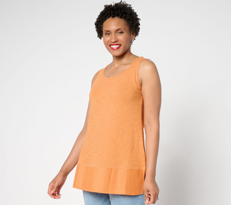 LOGO Layers by Lori Goldstein 100% Cotton Tank with Pleated Trim — View 11