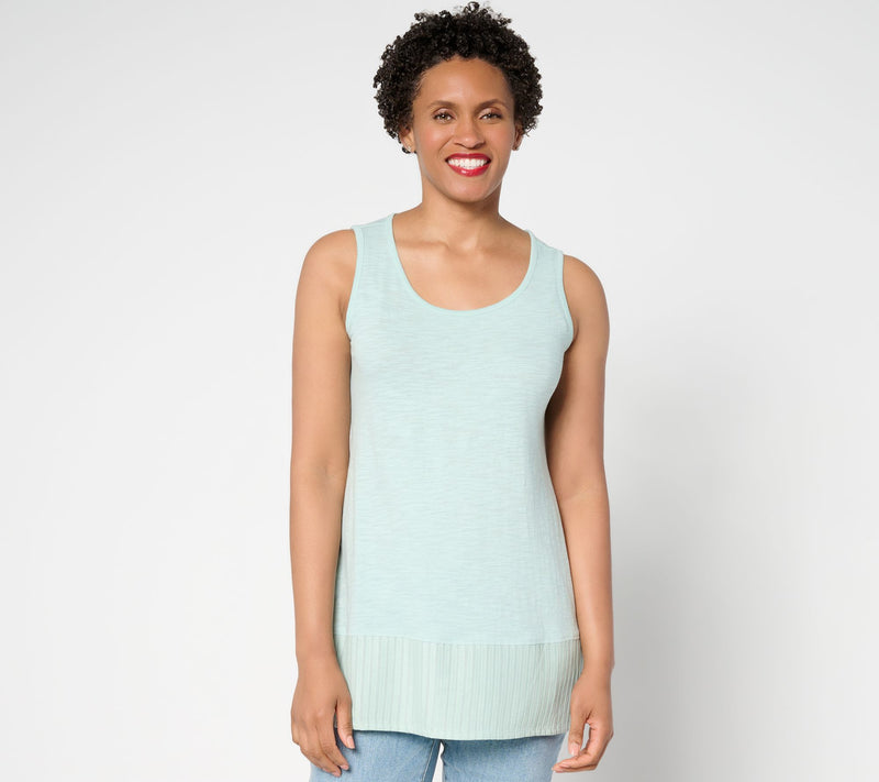 LOGO Layers by Lori Goldstein 100% Cotton Tank with Pleated Trim — View 12