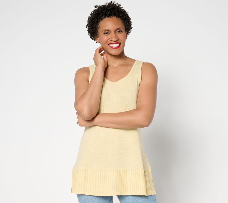 LOGO Layers by Lori Goldstein 100% Cotton Tank with Pleated Trim — View 14